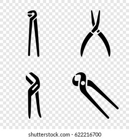 Pliers icons set. set of 4 pliers filled icons  