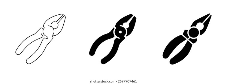 Pliers icons set. Image of pliers in various styles. Professional tool icon. Vector illustration