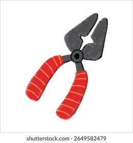 Pliers Illustration with crayon style editable for cards, poster decorations, t-shirt prints, stickers, icons and others