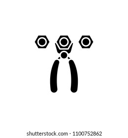 Pliers nuts black icon concept. Pliers nuts flat vector symbol, sign, illustration.