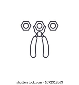 Pliers & nuts linear icon concept. Pliers & nuts line vector sign, symbol, illustration.
