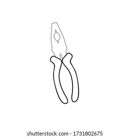 Pliers on a white background. Carpenter's and mechanic's tools for repairing machinery, cars. Vector contour illustration. Outline design of the logo, clipart, symbols, stickers. Set of garage tools