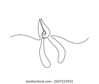 Pliers outline drawing illustration. one continuous line drawing of carpenter pliers.