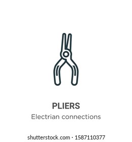 Pliers outline vector icon. Thin line black pliers icon, flat vector simple element illustration from editable electrian connections concept isolated on white background