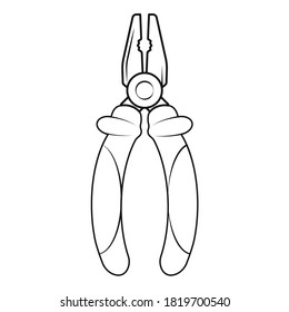 Pliers in outline vector illustration.  Elements for coloring pages. Colouring book pages.  No background. Pliers isolated. Doodle vector 