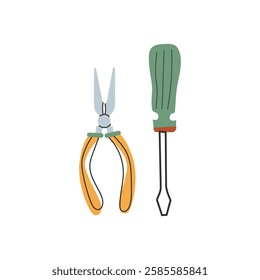 Pliers and a screwdriver. Ttendy vector illustration.