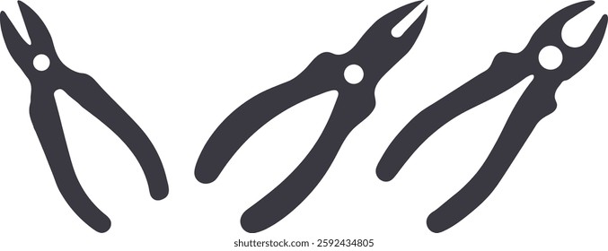 Pliers set vector art, Hand drawn pliers art, Plier silhouette design illustration