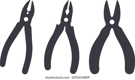 Pliers set vector art, Hand drawn pliers art, Plier silhouette design illustration