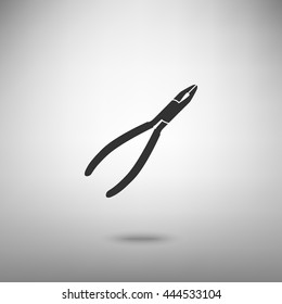 Pliers sign illustration. Dark gray icon with shadow on floor.