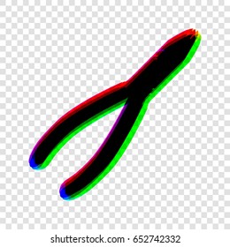 Pliers sign illustration. Vector. Black icon with red-green-blue contours on transparent background.