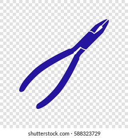 Pliers sign illustration. Vector. Blue icon on transparent background.
