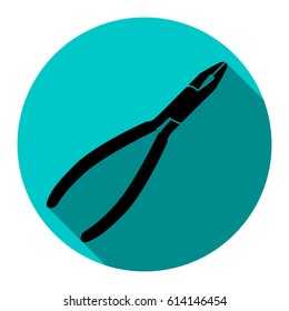 Pliers sign illustration. Vector. Flat black icon with flat shadow on royal yellow circle with white background. Isolated.