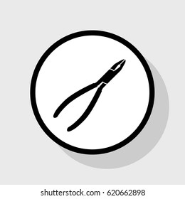 Pliers sign illustration. Vector. Flat black icon in white circle with shadow at gray background.
