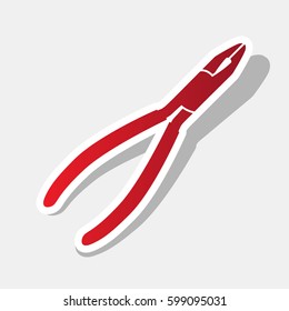 Pliers sign illustration. Vector. New year reddish icon with outside stroke and gray shadow on light gray background.