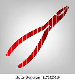 Pliers sign illustration. Vector. Vertically divided icon with colors from reddish gradient in gray background with light in center.