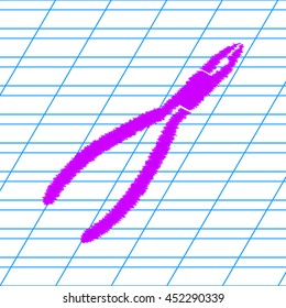 Pliers sign illustration. Violet scribble icon with school paper.
