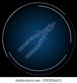 The pliers symbol filled with white dots. Pointillism style. Some dots is pink. Vector illustration on blue background with stars