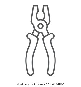 Pliers thin line icon, tool and repair, clamp sign, vector graphics, a linear pattern on a white background, eps 10.