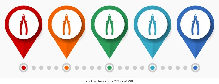 Pliers, tool concept vector icon set, flat design service pointers, infographic template easy to edit