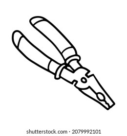 Pliers Tool In Doodle Style. Isolated Vector.