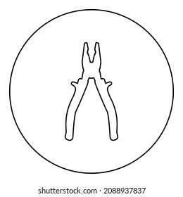 Pliers tool icon in circle round black color vector illustration image outline contour line thin style simple