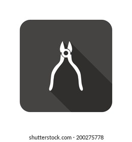 Pliers tool icon. Repair fix symbol. Rounded square flat icon with long shadow. Vector