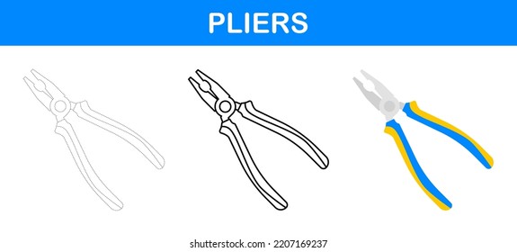 Pliers tracing and coloring worksheet for kids