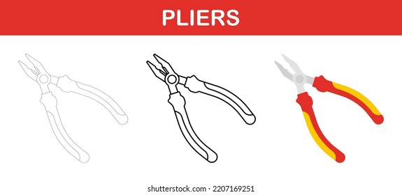 Pliers tracing and coloring worksheet for kids