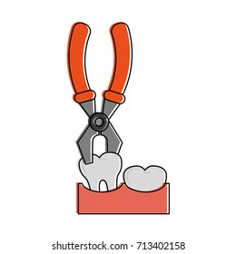 pliers and two molar teeth with gum dentistry related icon image