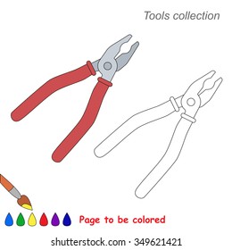 Pliers in vector cartoon to be colored. Coloring book for children.