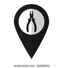 pliers - vector icon;  black map pointer