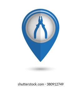 pliers - vector icon;  blue map pointer