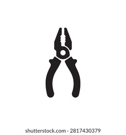 Pliers Vector Icon isolated on white background, black repair pliers tool for electrician and maintenance work