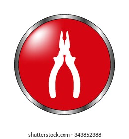 pliers - vector icon on the  red button