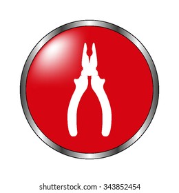pliers - vector icon on the  red button