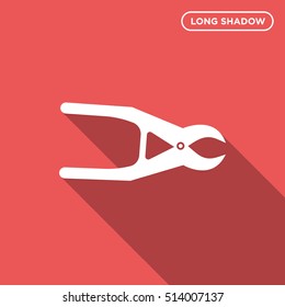 Pliers vector icon on red background with long shadow