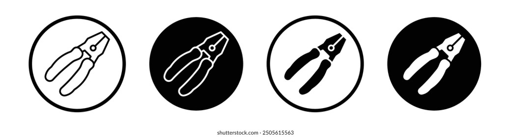 Conjunto de iconos de Vector de alicates negro relleno y estilo delineado.