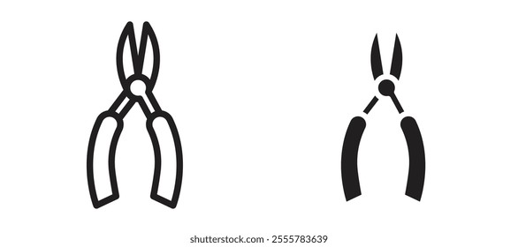 Pliers vector icon set in black color.