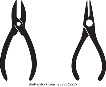 Pliers Vector Illustration: Black Silhouette on White Background