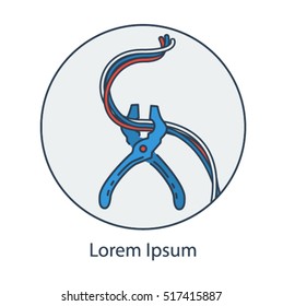 pliers and wires in round icon.