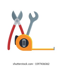 pliers with wrench and hand meter over white background, vector illustration