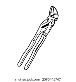 Pliers wrench illustration. line art. vector illustration. Black and white illustration of wrenches.