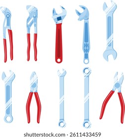 Pliers or wrench set in flat minimalist style