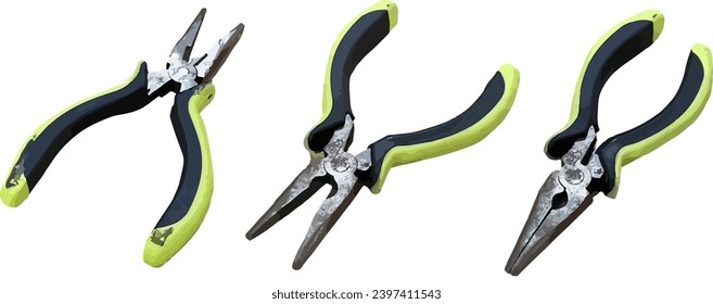 Pliers in Yellow and Black color. in 3 action.