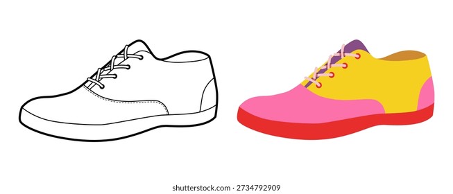 Plimsoll sneaker shoe flat plus line set. Minimal sneaker design for kids fashion, lifestyle icons for man woman unisex. Technical fashion illustration, CAD mockup, mixed vector isolated stylish style
