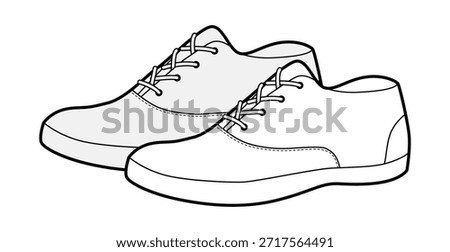 Plimsoll sneaker shoe sketch pair. Lightweight casual footwear for school, gym, summer walk for man woman unisex. Technical fashion illustration, CAD mockup, detailed vector isolated classic style.