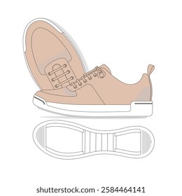 Plimsoll sneakers technical flat sketch vector mockup illustration.