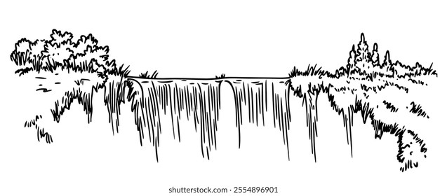 Plitvice Lakes Croatia doodle hatching vector sketch