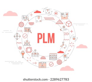 plm concept with icon set template banner and circle round shape