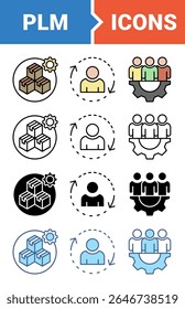 PLM concept for product lifecycle management icon set with multiple style collection.